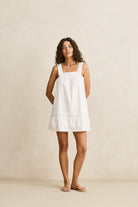 RHYTHM BRODERIE LACE GATHERED MIDI DRESS WHT-WHITE 2S