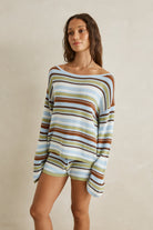 Rhythm Frankie Stripe Knit Top Tank Marine Green 3M