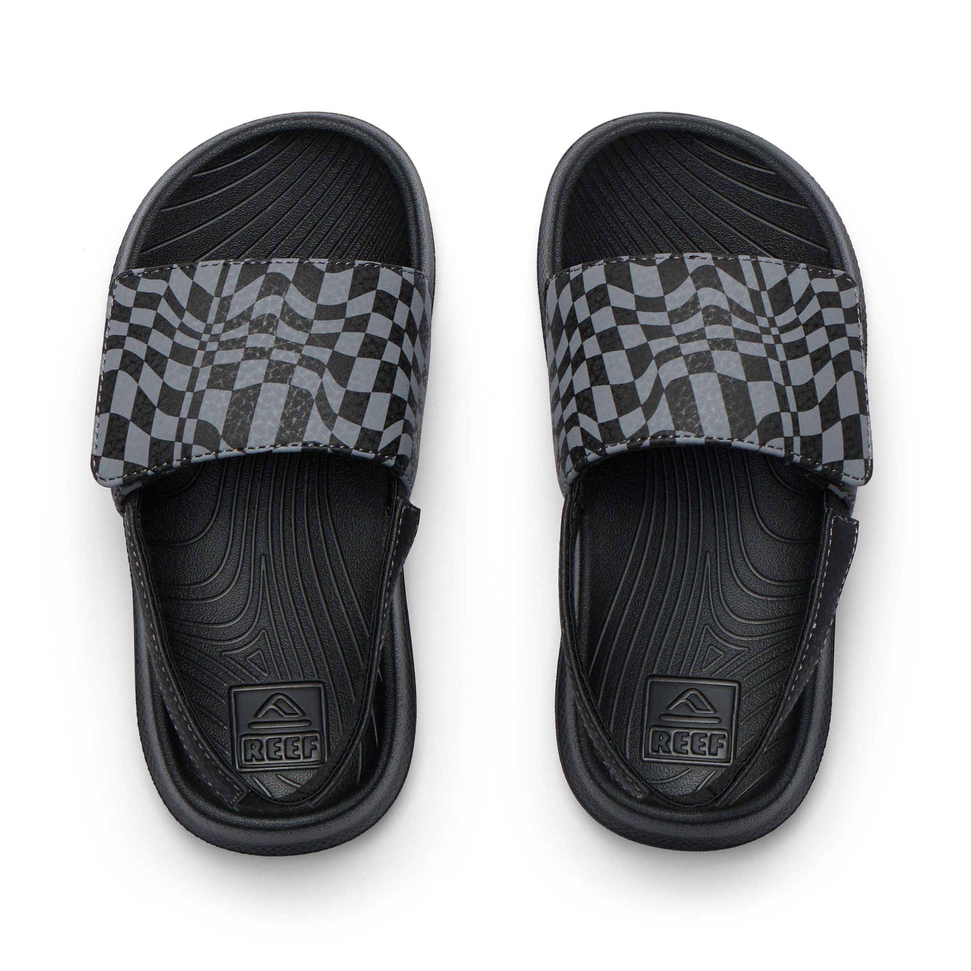 Reef Little Salty Boys Slide Black Swell Checker 4 C