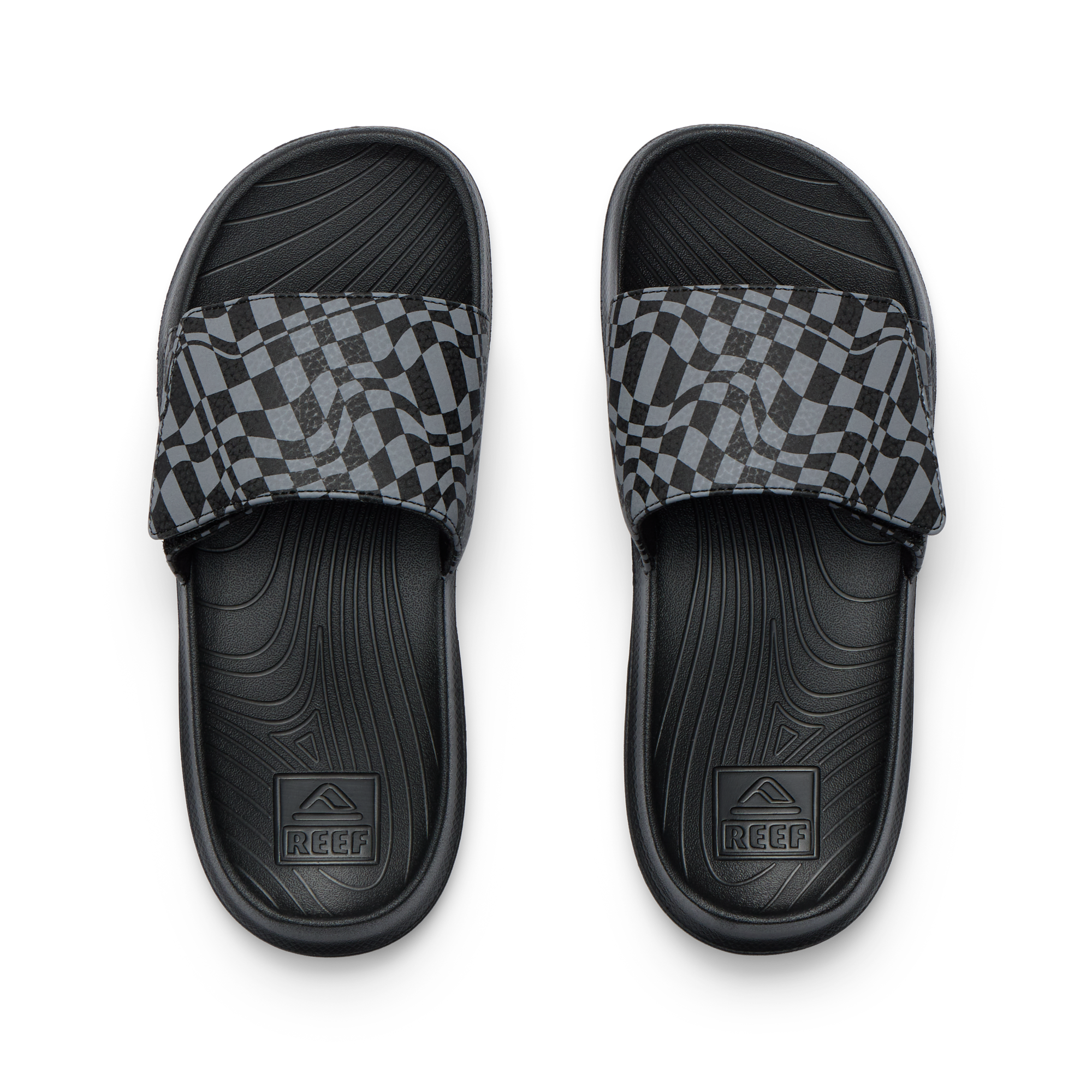 Reef Kids Salty Boys Slide Black Swell Checker 1 Y