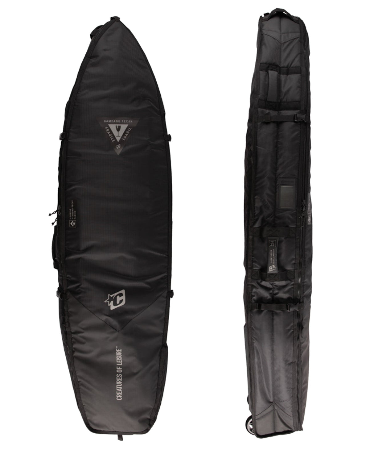Creatures of Leisure Triple Wheely Shortboard Boardbag Black Silver 6ft3in