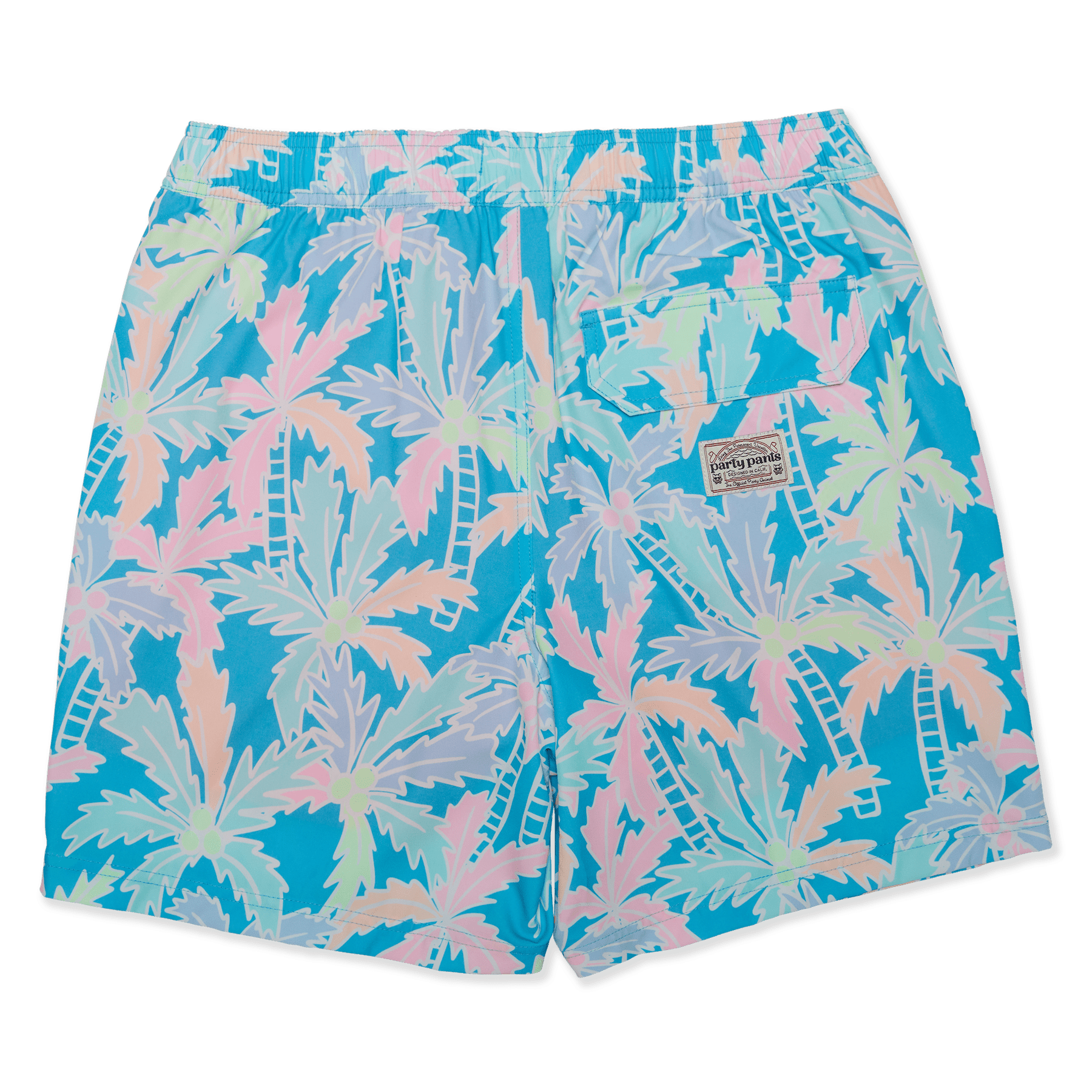 Party Pants Busy Palms Happy Hour 5" Mens Trunks  CYAN L