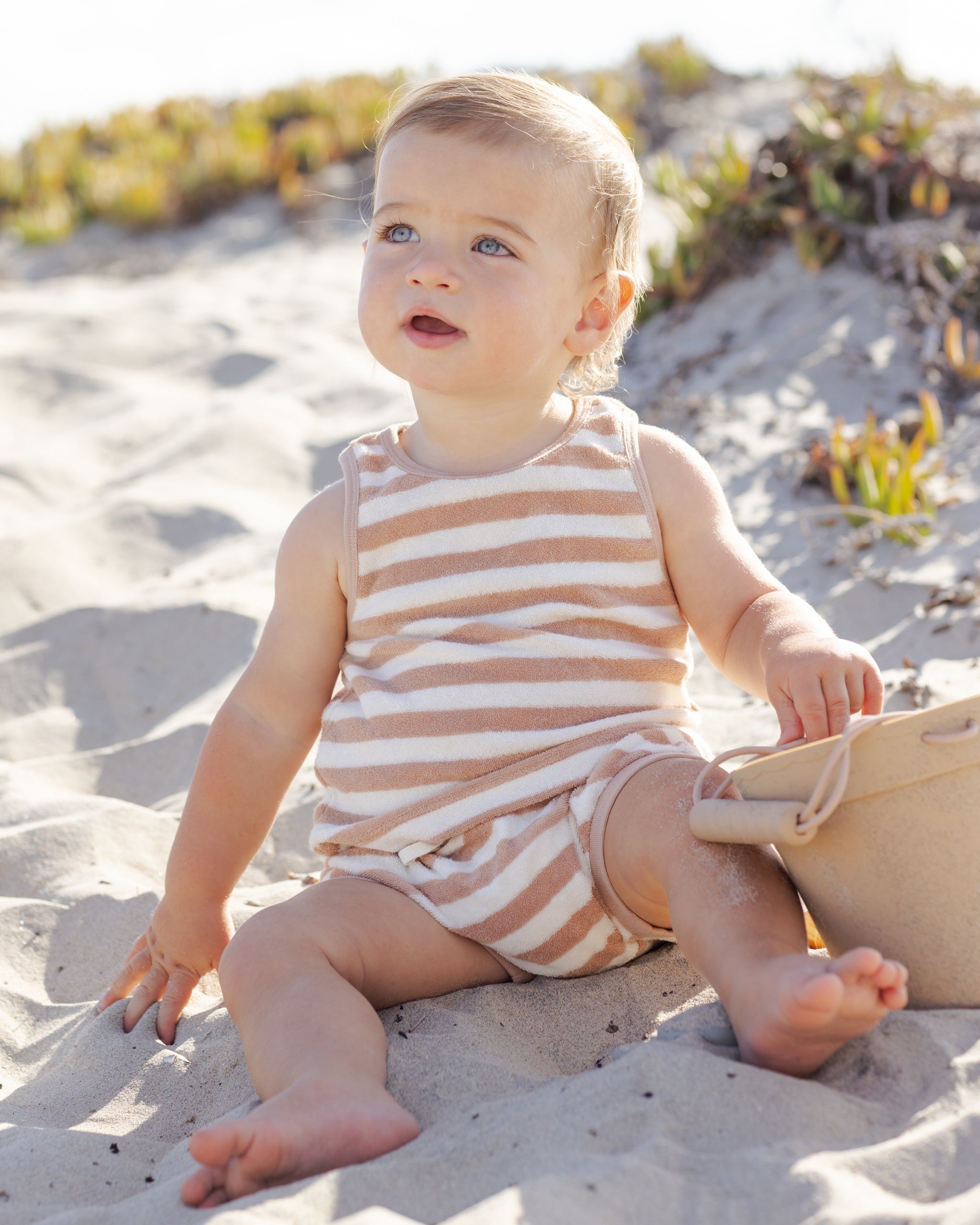 Rylee + Cru Terry Tank + Short Set Latte Stripe 12-18M