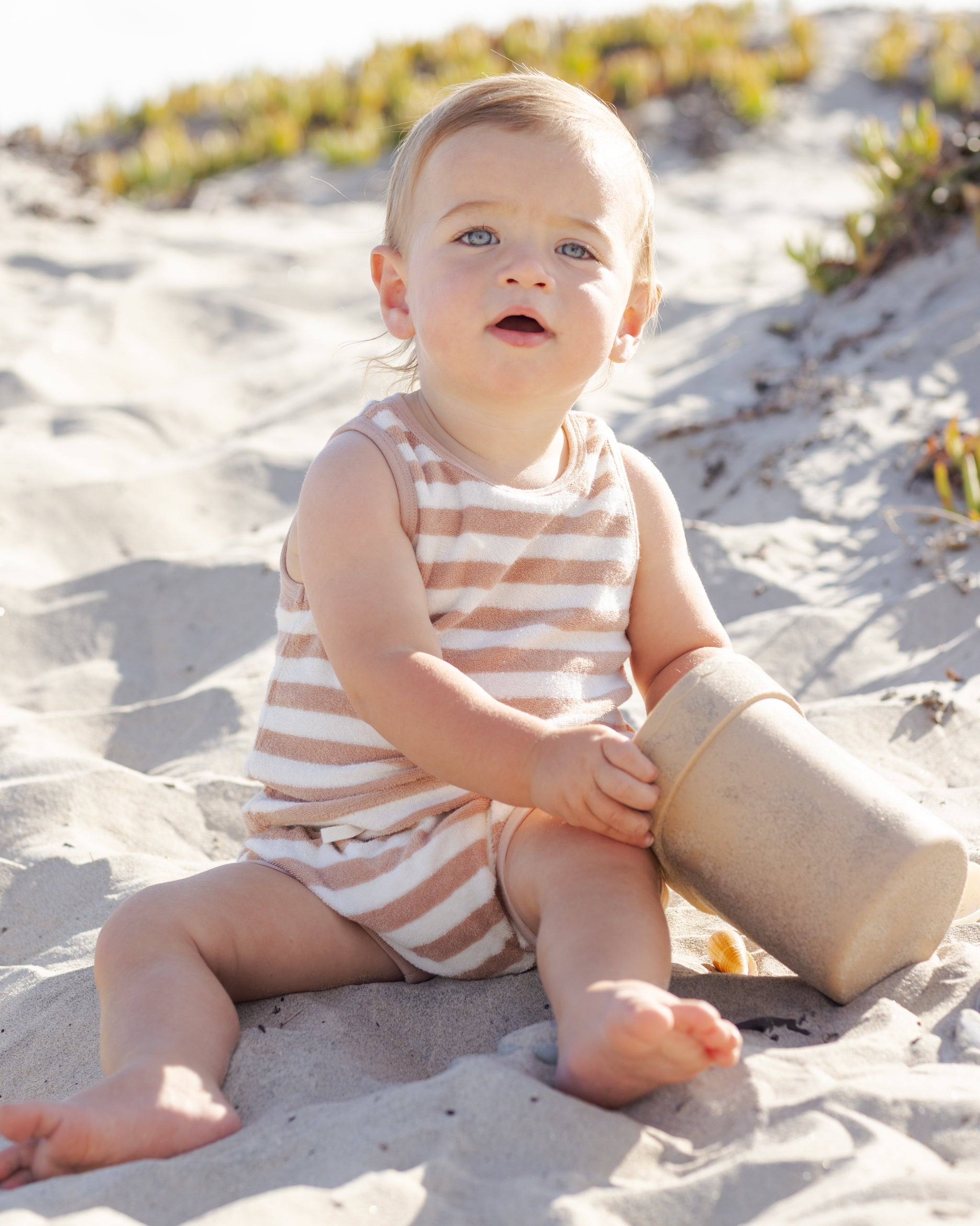Rylee + Cru Terry Tank + Short Set Latte Stripe 12-18M