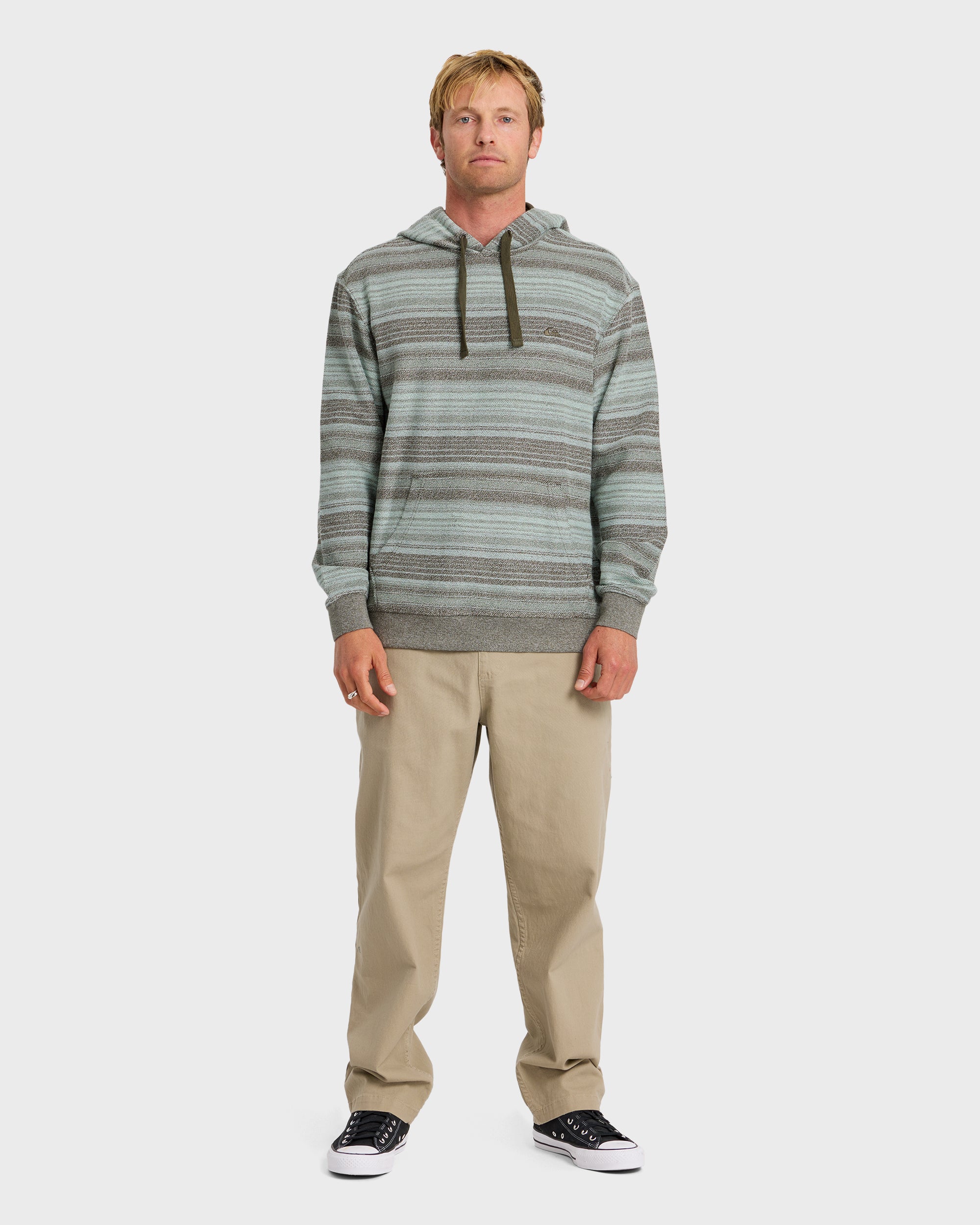 Quiksilver Great Otway Yarn-Dyed Stripe Pullover Hoodie DKD-Dark Denim S
