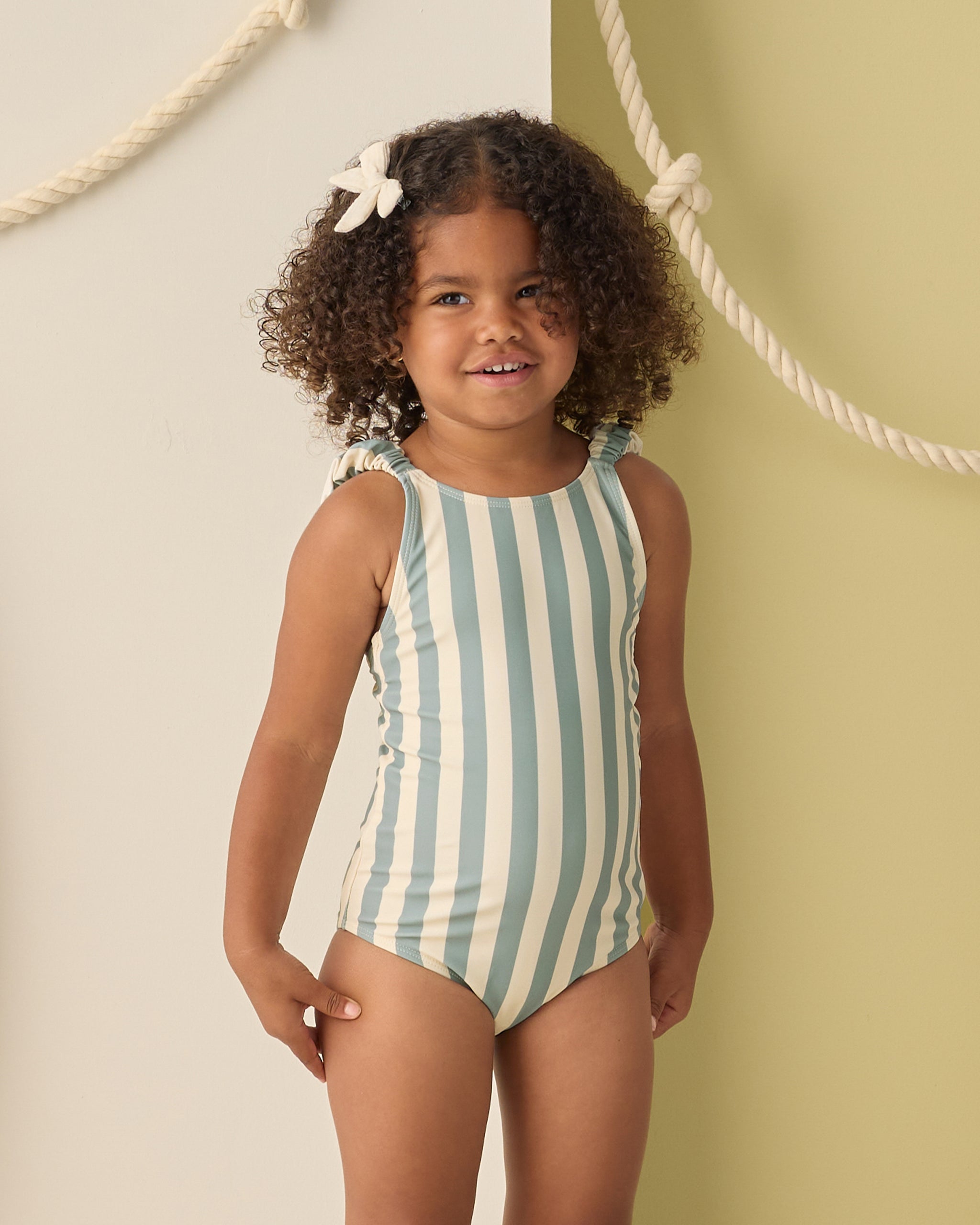 Rylee + Cru Scrunch One-Piece || Green Stripe 6-7Y