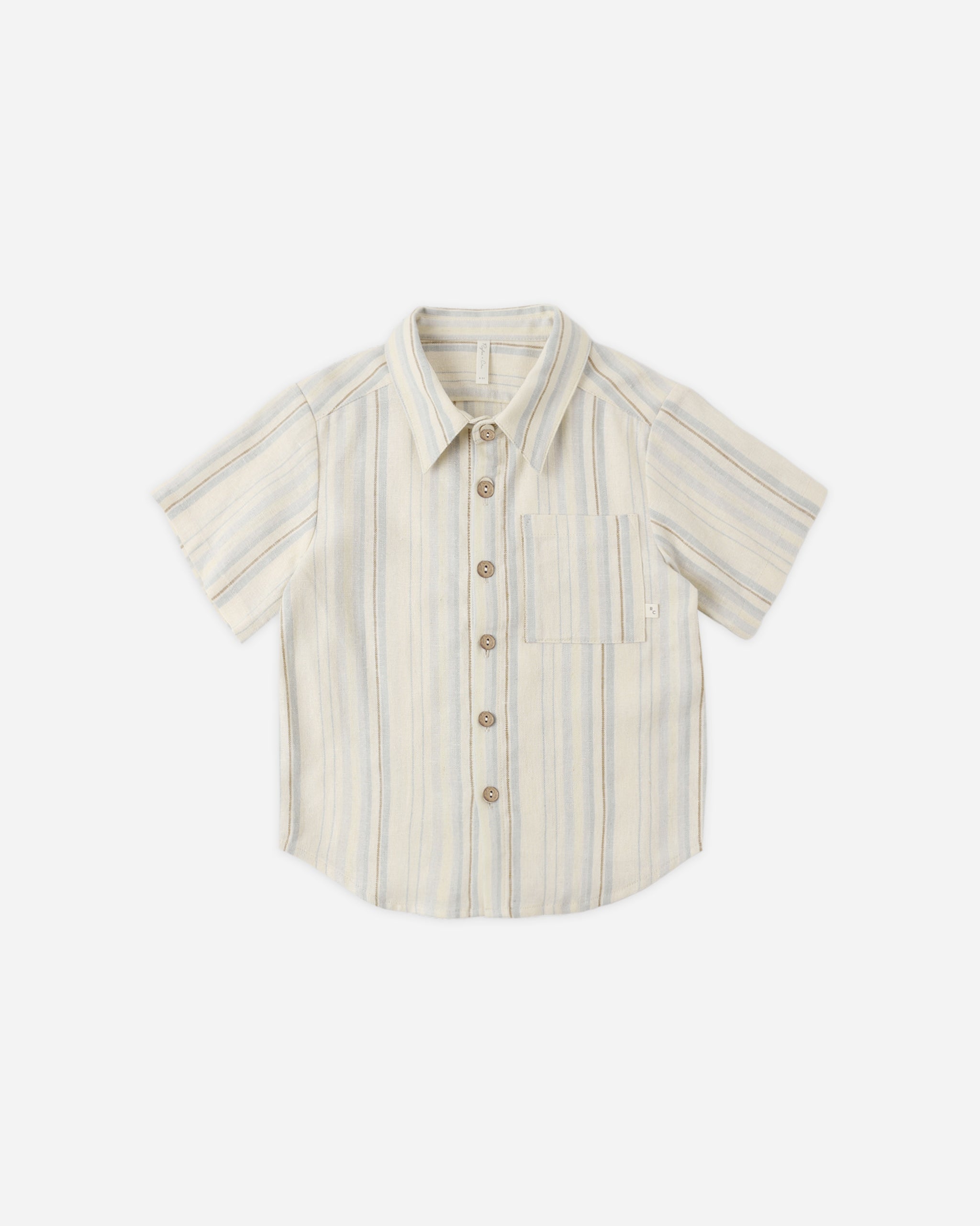 Rylee + Cru Collared Short Sleeve Shirt || Sea Stripe 6-12M