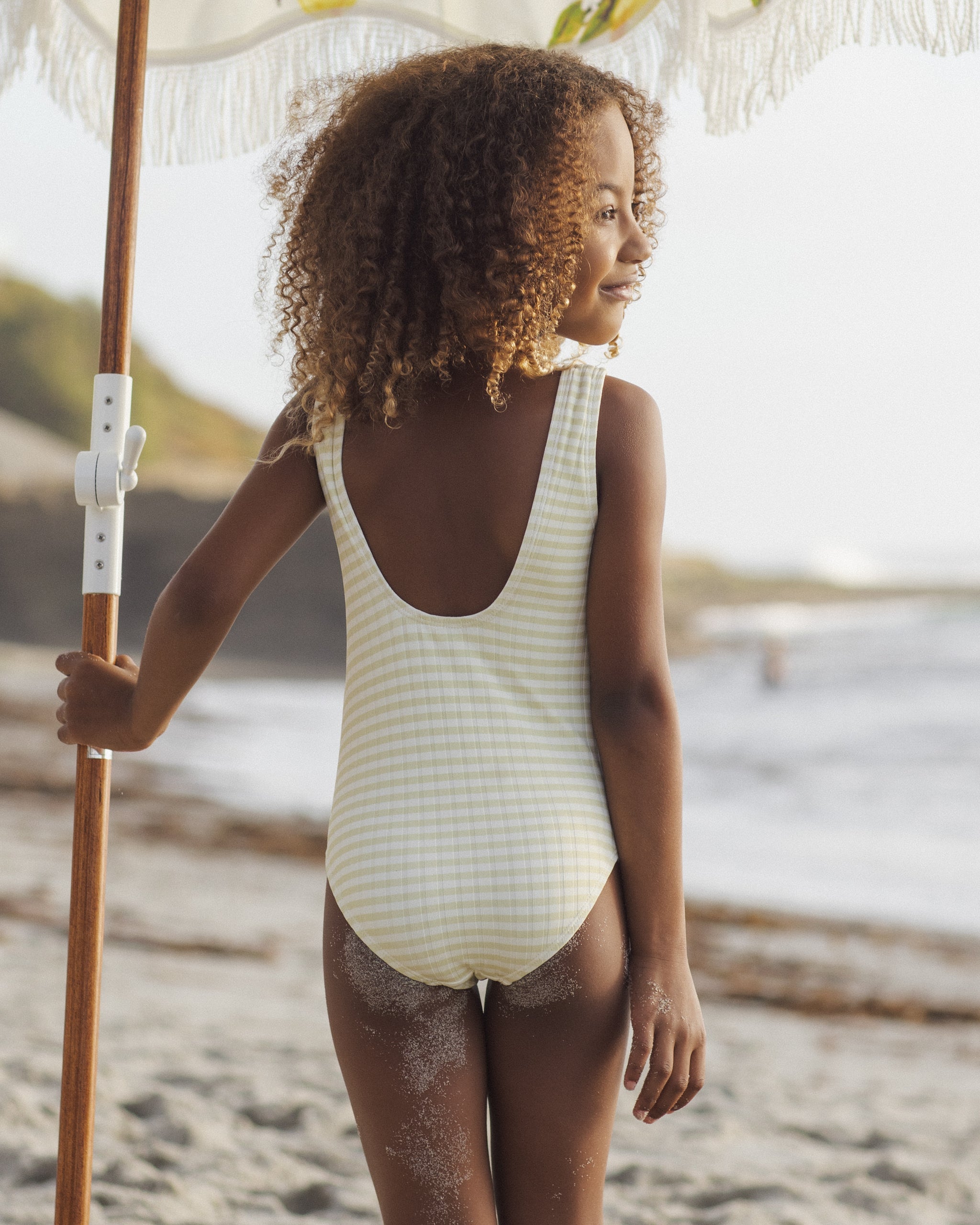 Rylee + Cru Moxie One-Piece || Citron Stripe 10-11Y