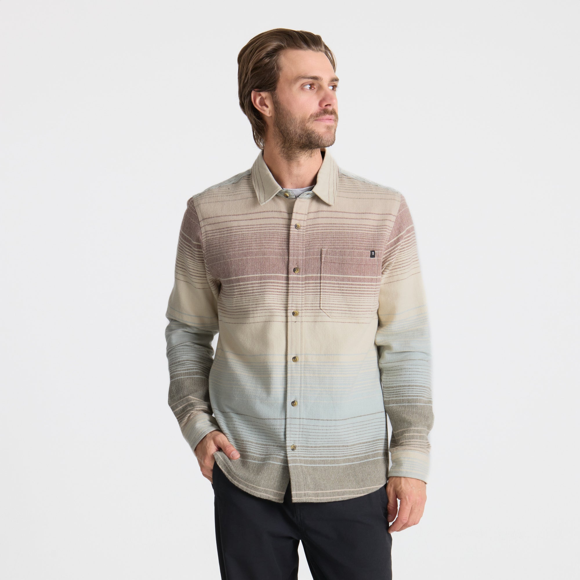 ROARK CROSSROADS FLANNEL FOS-FOSSIL STRIPE S