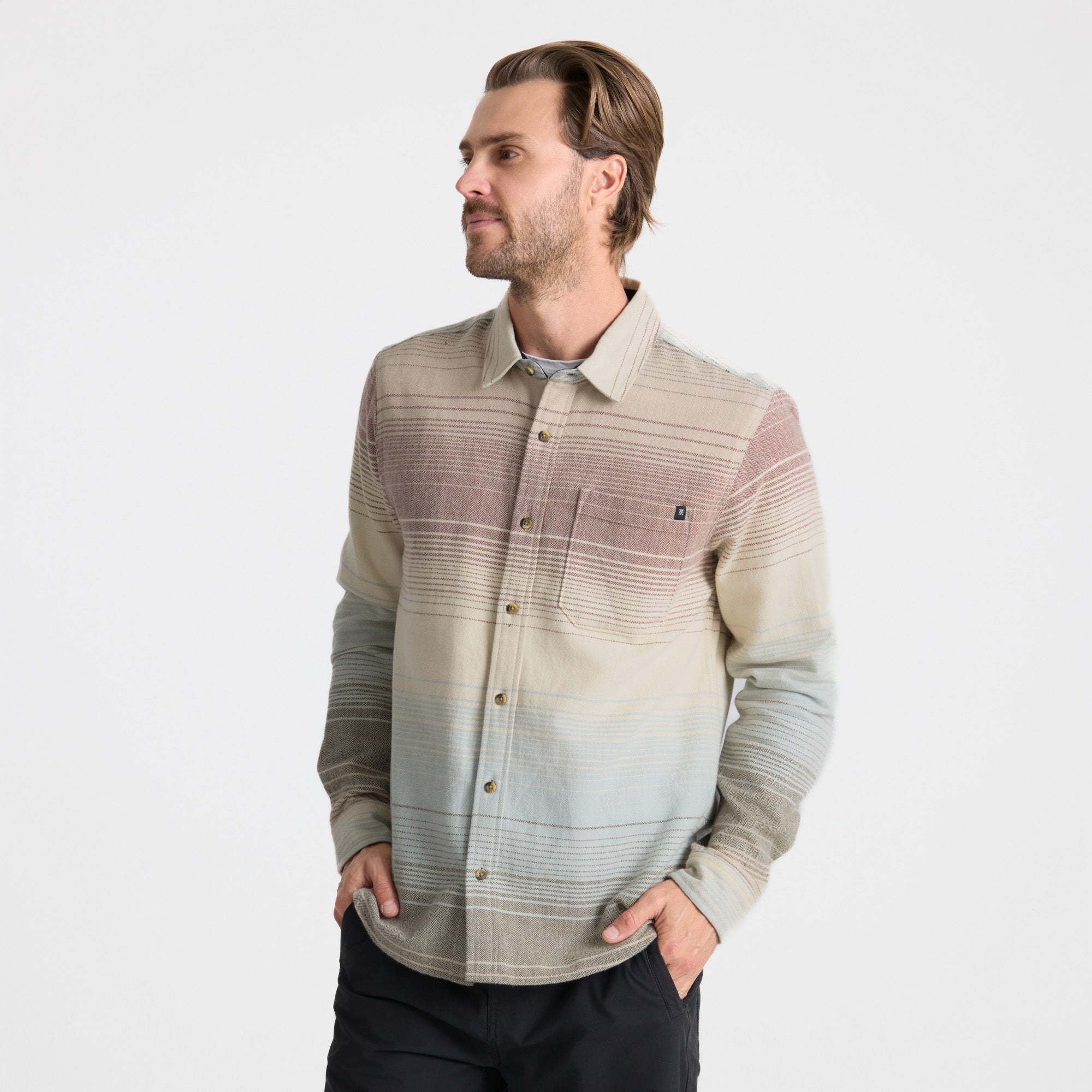 ROARK CROSSROADS FLANNEL FOS-FOSSIL STRIPE S