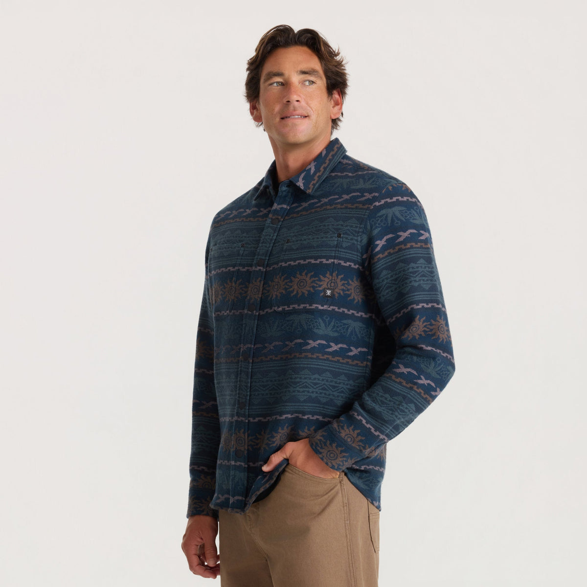 Roark Journey Jacquard Flannel Shirt Navy M