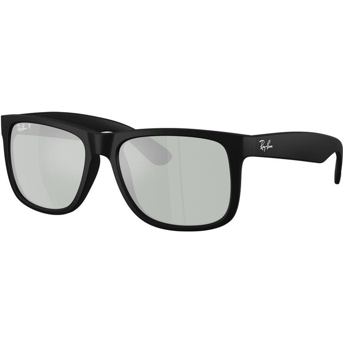 Ray Ban Justin Polarized Sunglasses BlackRubber GreenMirrorSilver Wayfarer