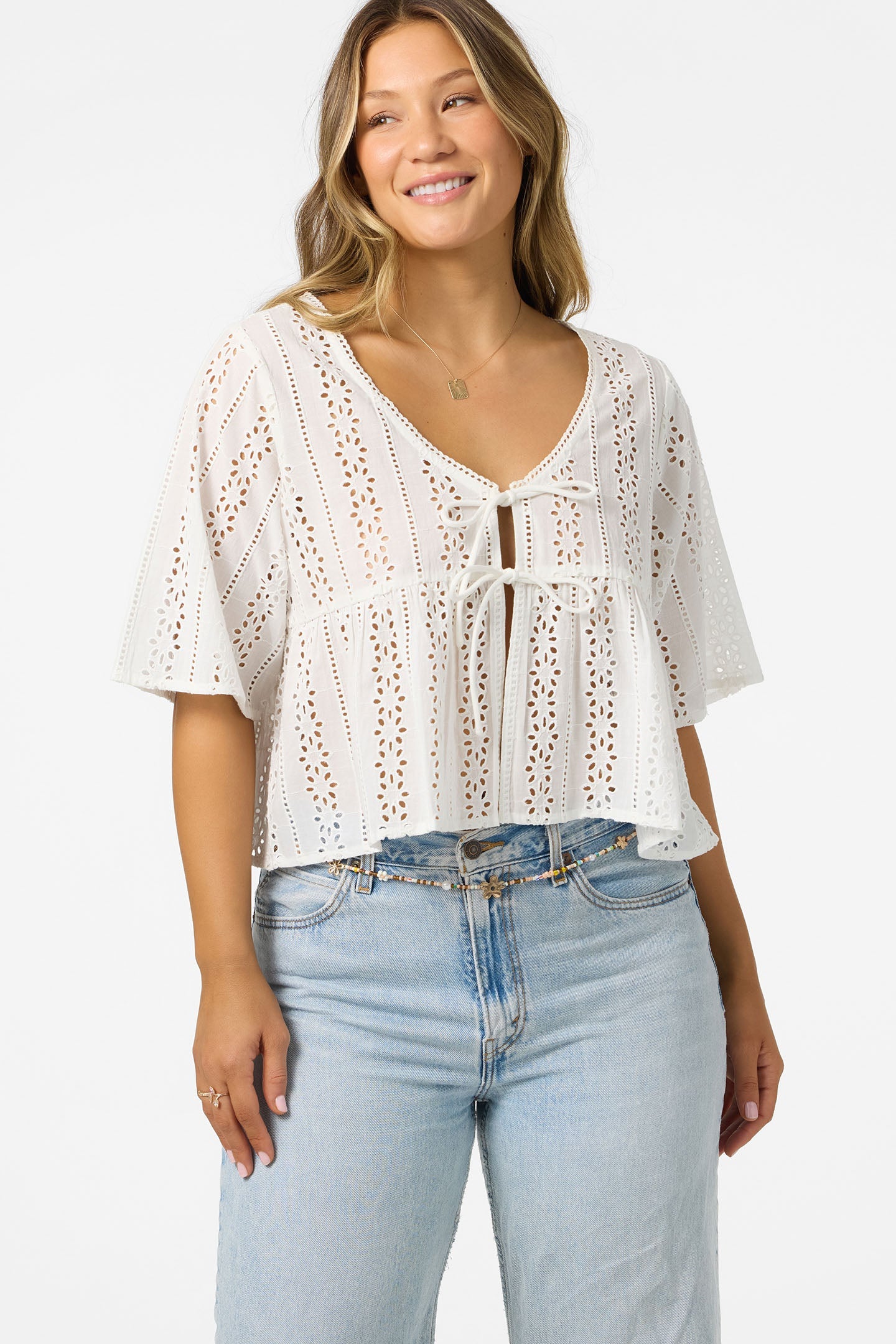 O'NEILL LONI EYELET TOP WHT L