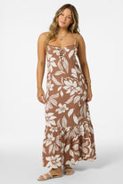 O'NEILL TASMIN FLORAL MIDI DRESS CBB-Carob Brown XS