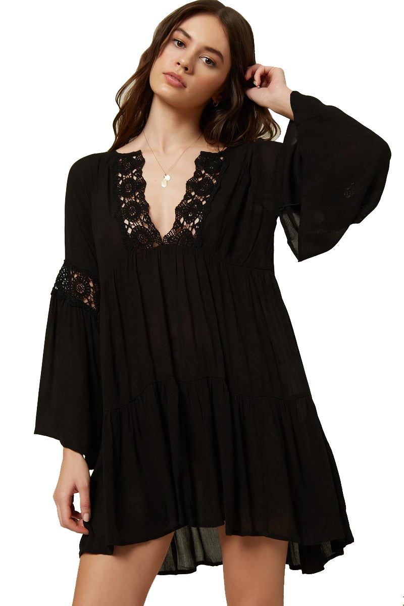 O'Neill Saltwater Solids Bell Sleeve Cover-Up BLK L