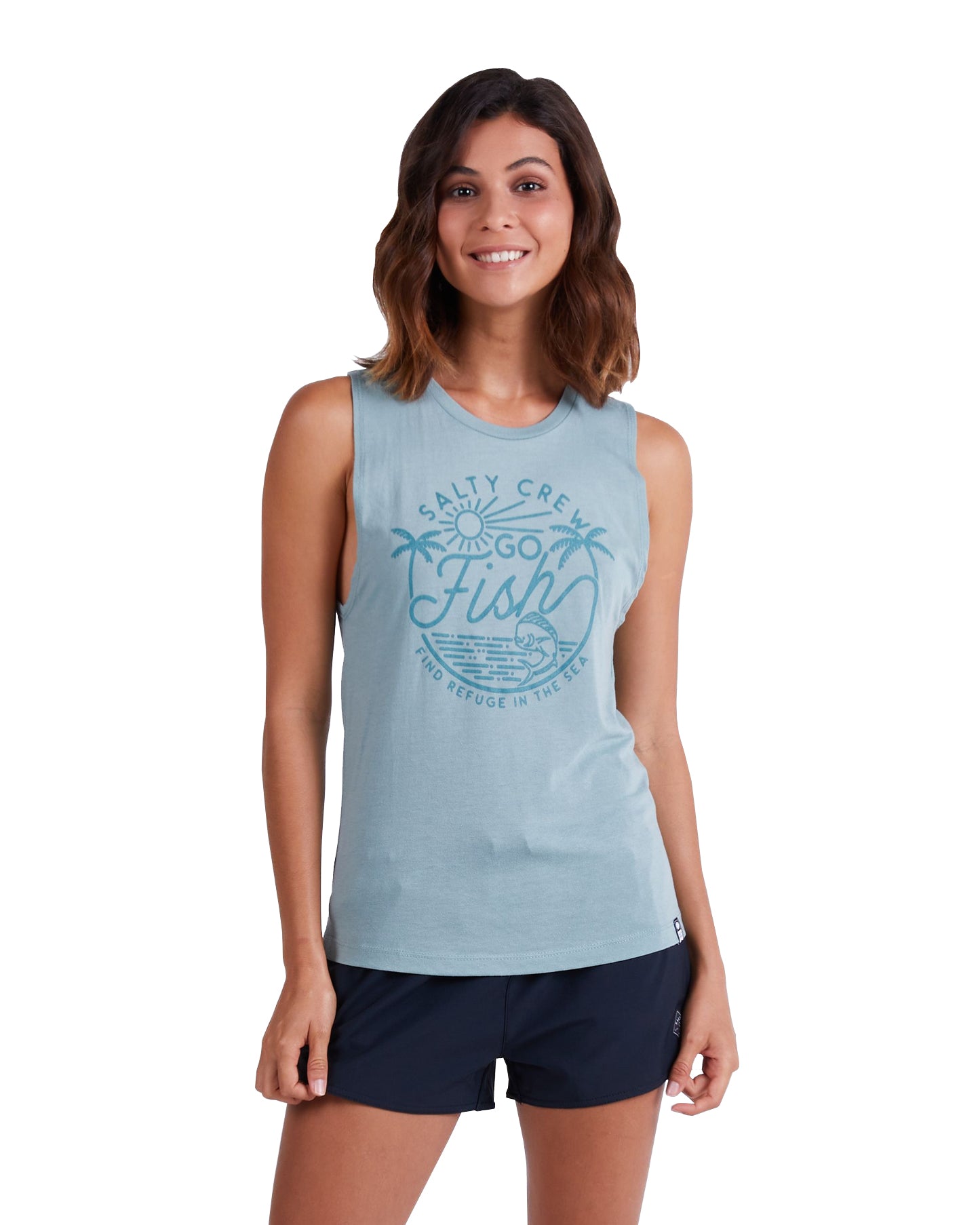 Salty Crew Womens Go Fish Muscle Tank Sage L