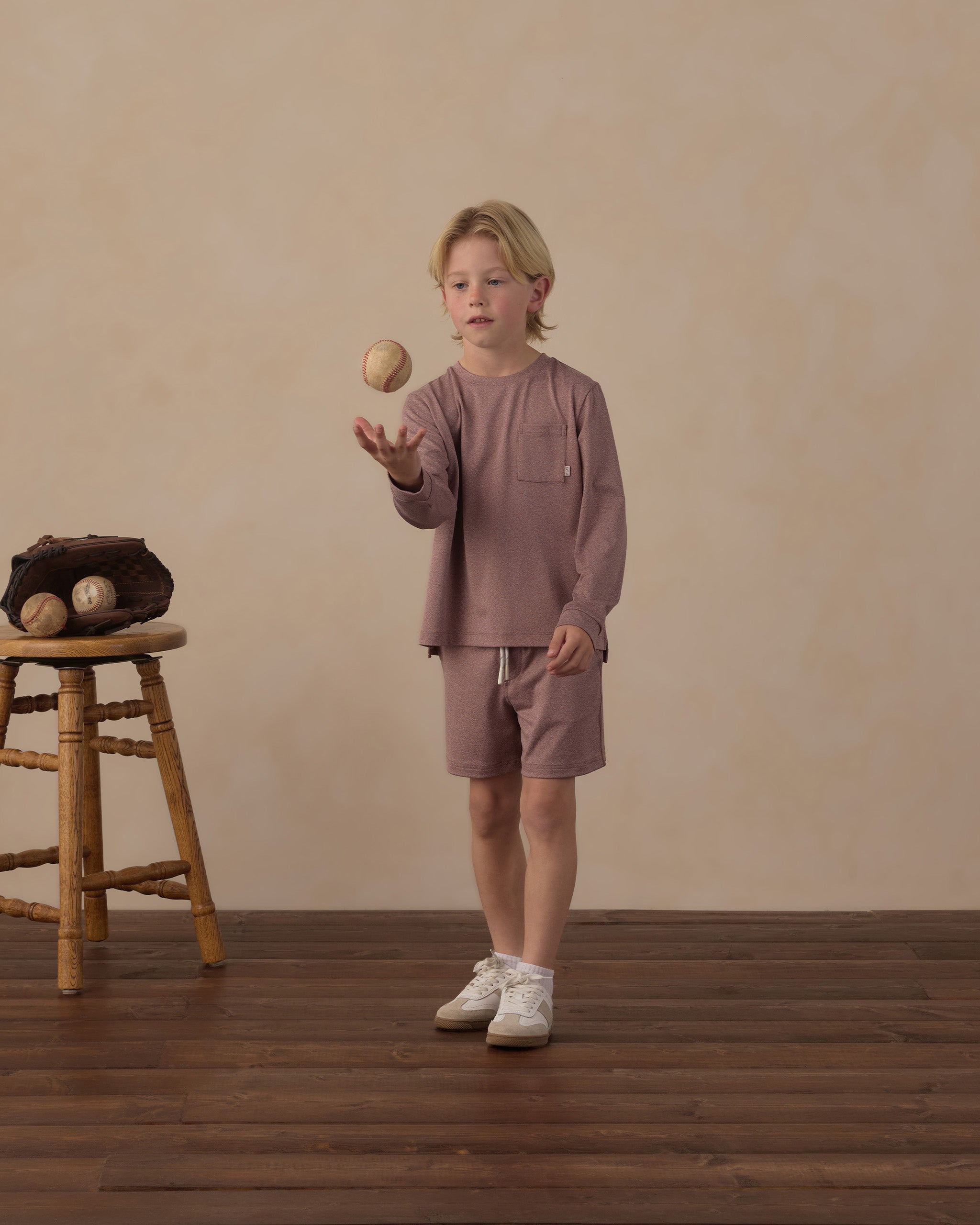 Rylee and Cru Long Sleeve Pocket Tee Heathered Mulberry 10-11Y