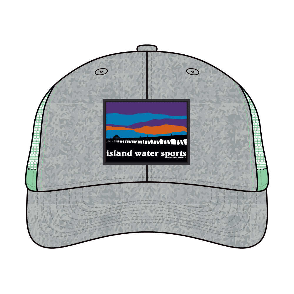 Island Water Sports Pier-6 Trucker Hat Grey/Seafoam OS