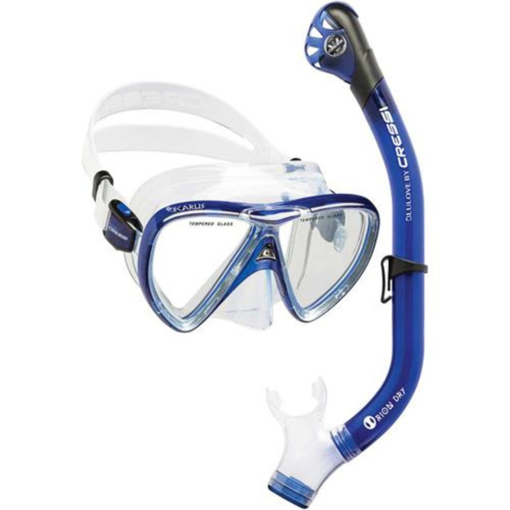 Cressi Ikarus & Orion Dry Snorkeling Combo TranslucentCobalt /Clear