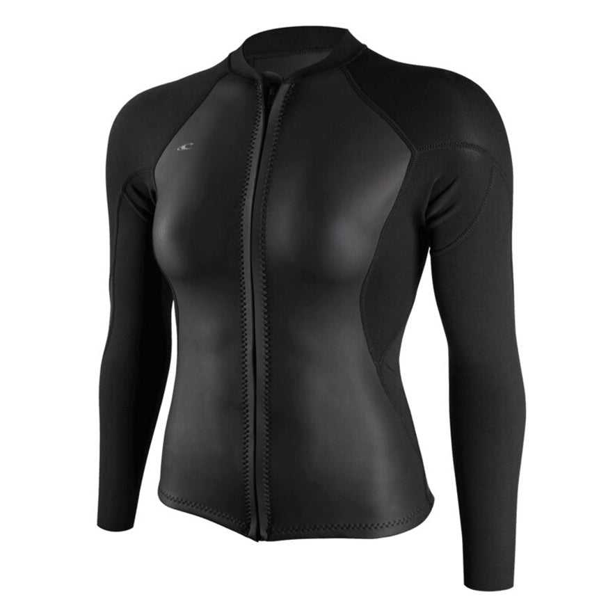 O Neill Bahia 1.5mm Womens Front Zip Wetsuit Jacket FQ9-Glide Black-Black-Black 12