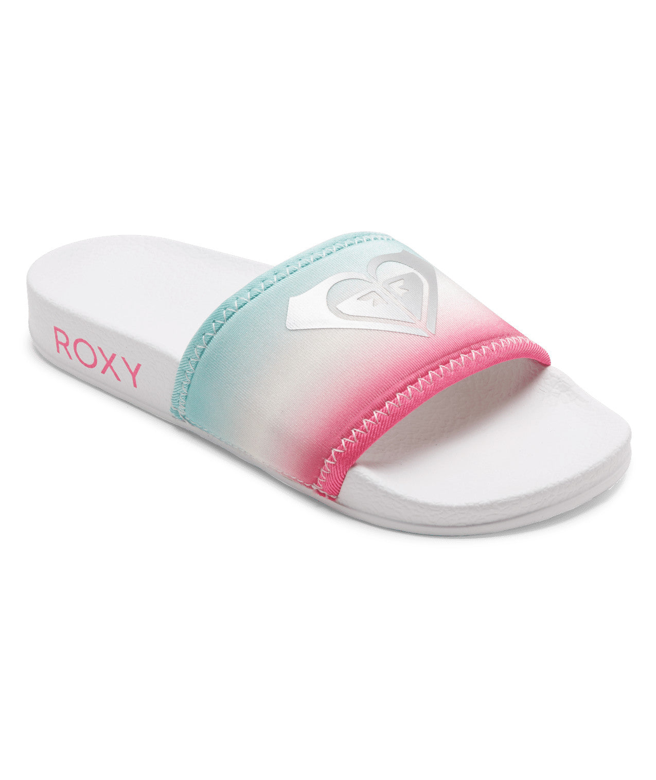 Roxy Slippy Neo Girls Sandal WCQ-White-Crazy Pink-Turquoise 2 Y