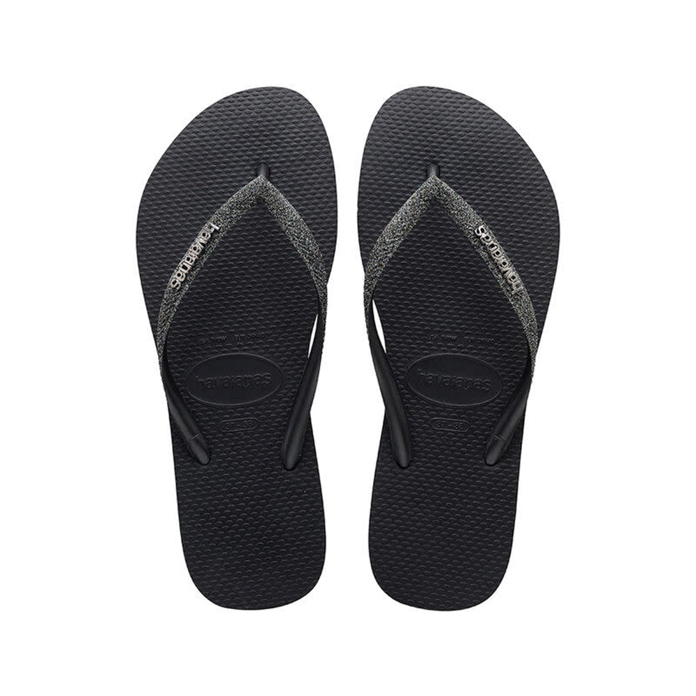 Havaianas Slim Glitter Womens Sandal 2191-Black-Dark Grey Metallic 6