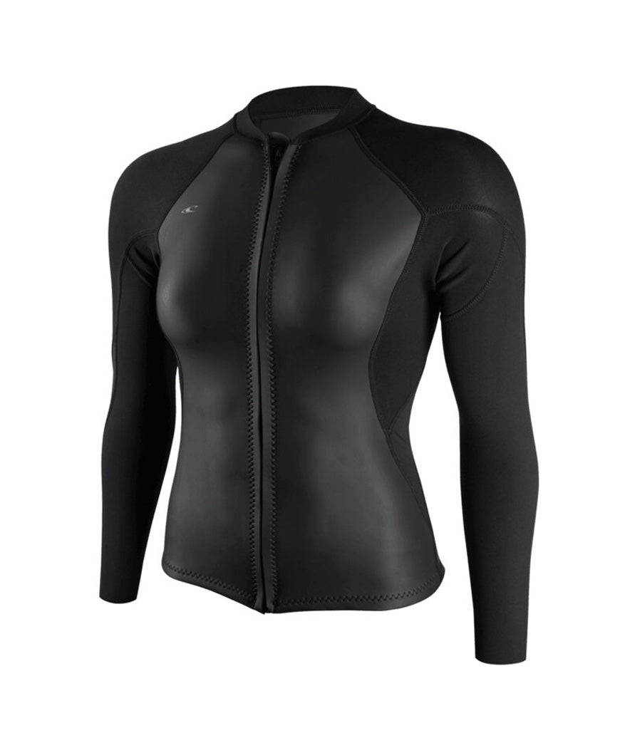 O Neill Bahia 1.5mm Womens Front Zip Wetsuit Jacket FQ9-Glide Black-Black-Black 14