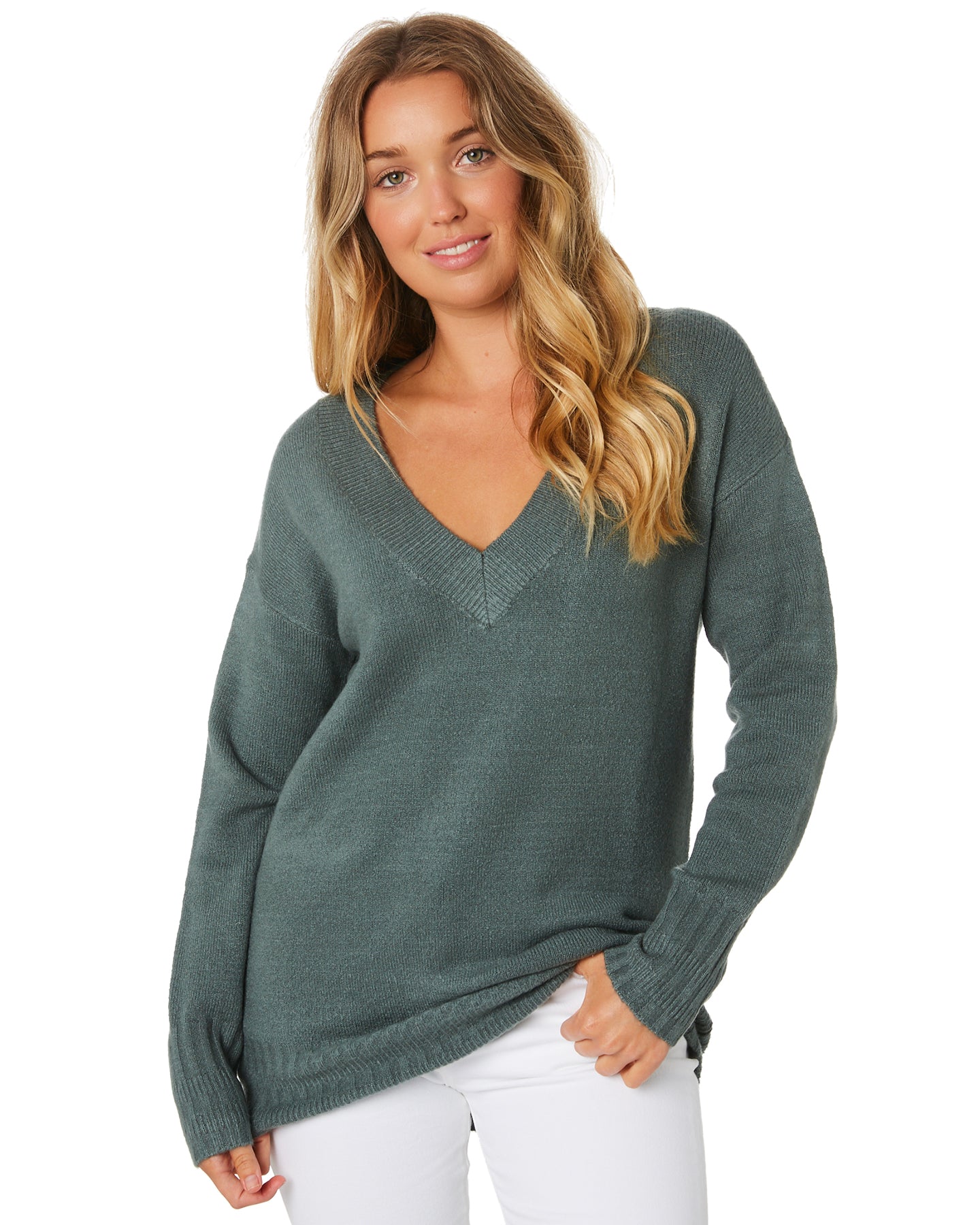 Rusty Together Vee Nick Knit Sweater EVG-Evergreen M