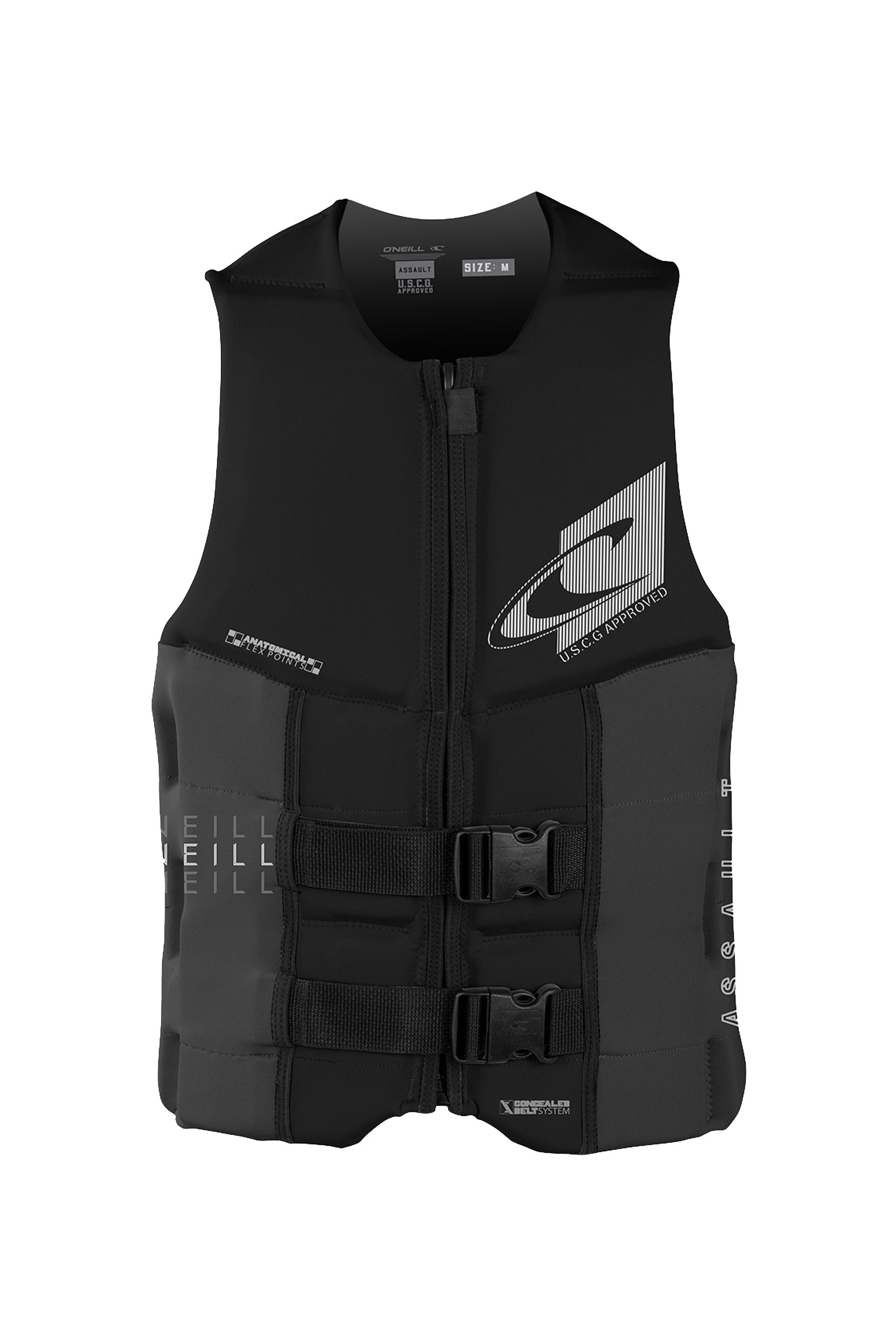 O Neill Assault FZ USCG Life Vest B82-Black-Graphite L