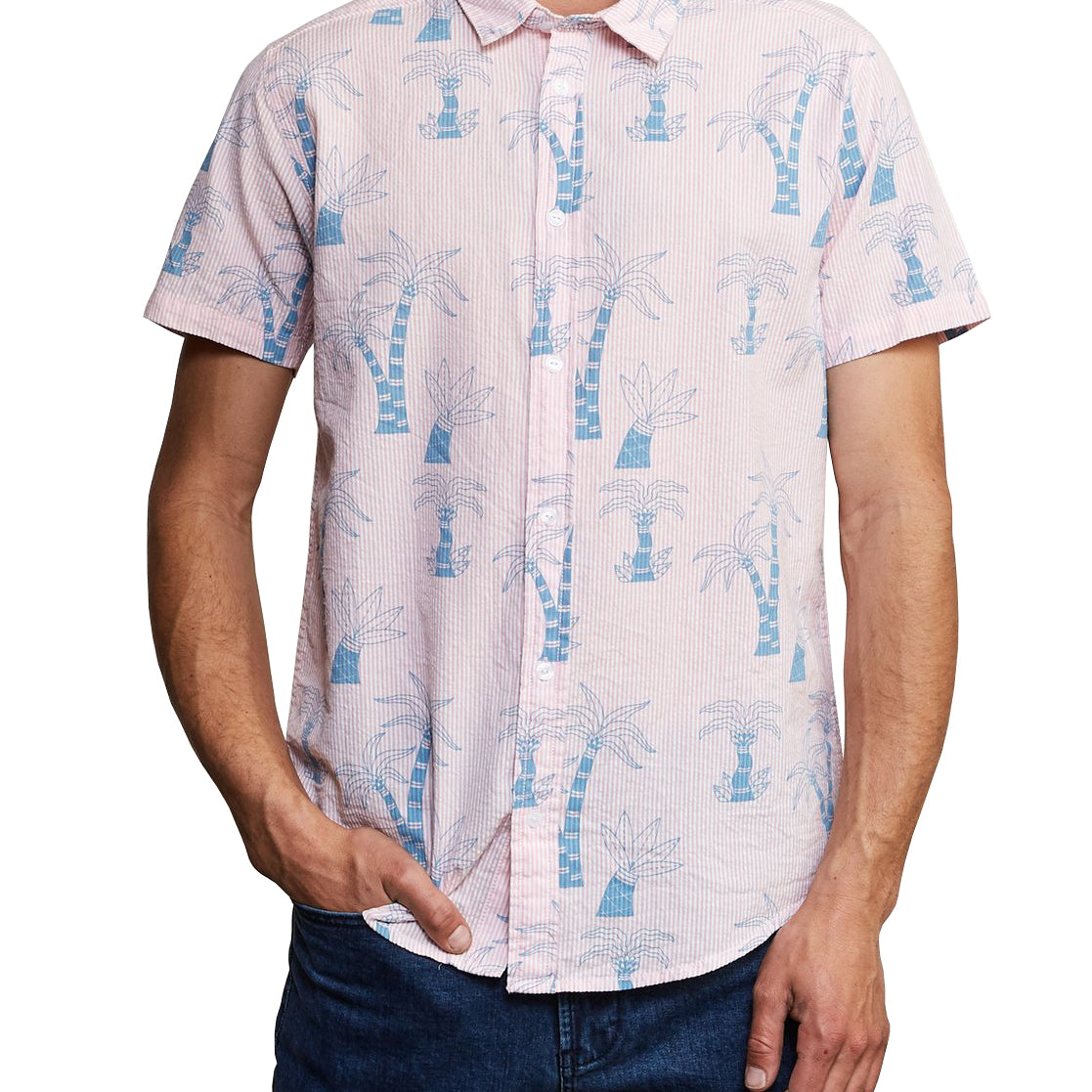 RVCA Tropical Palms SS Woven BAF-BarelyPink M