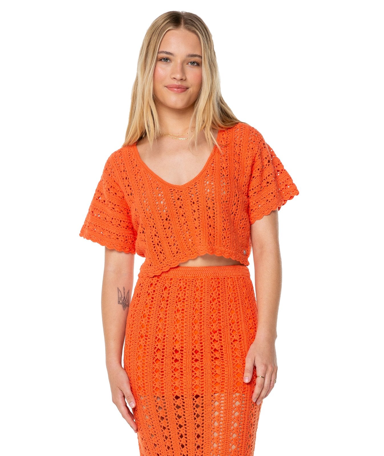 ROXY SEA SWIRL CRCHET TEE NTG XS