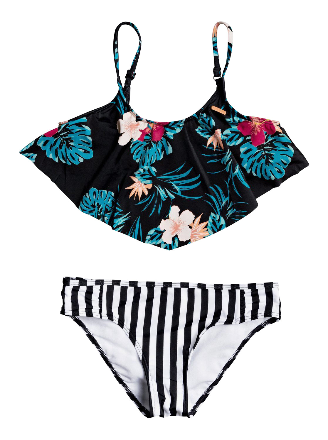 Roxy Girls' Big Sunkissed Flutter Swimsuit Set KVJ1-Black 16