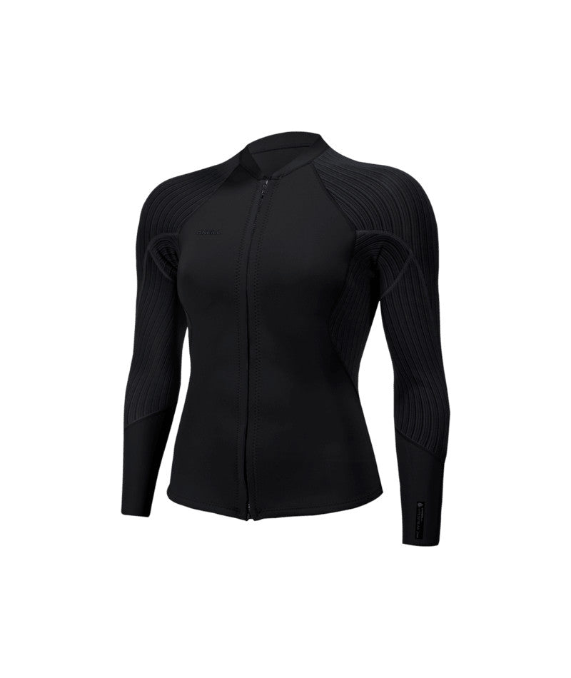 O Neill Hyperfreak 1.5mm Front Zip Womens Wetsuit Jacket A00-Black-Black 10