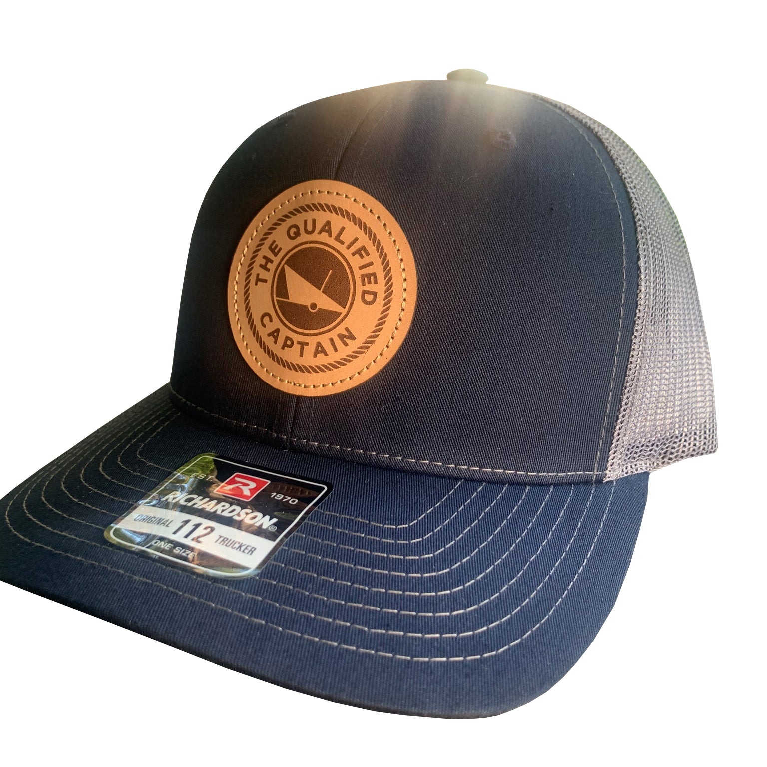 The Qualified Captain TQC Leather Patch Trucker Hat Navy/Charcoal OS