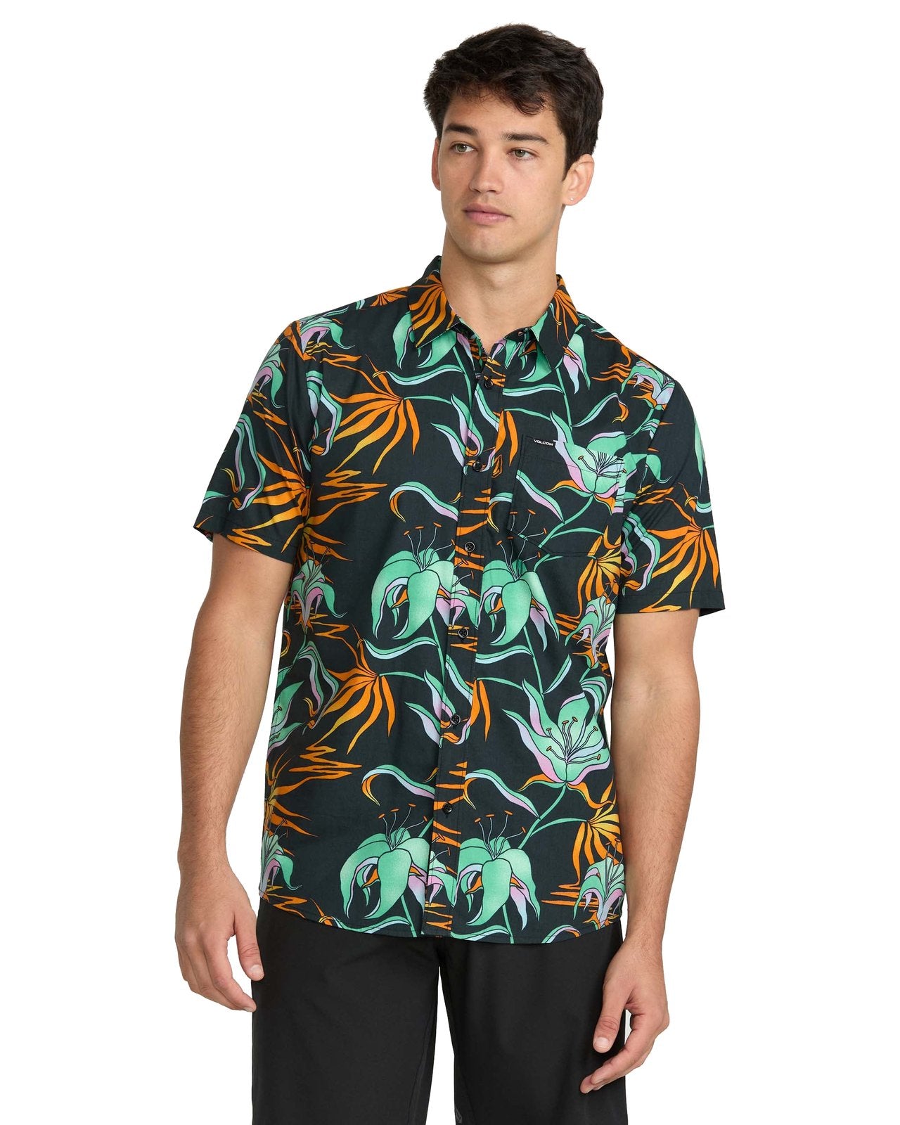 VOLCOM BRAINMELTER FLORAL SS BGR-BLACK GREEN L