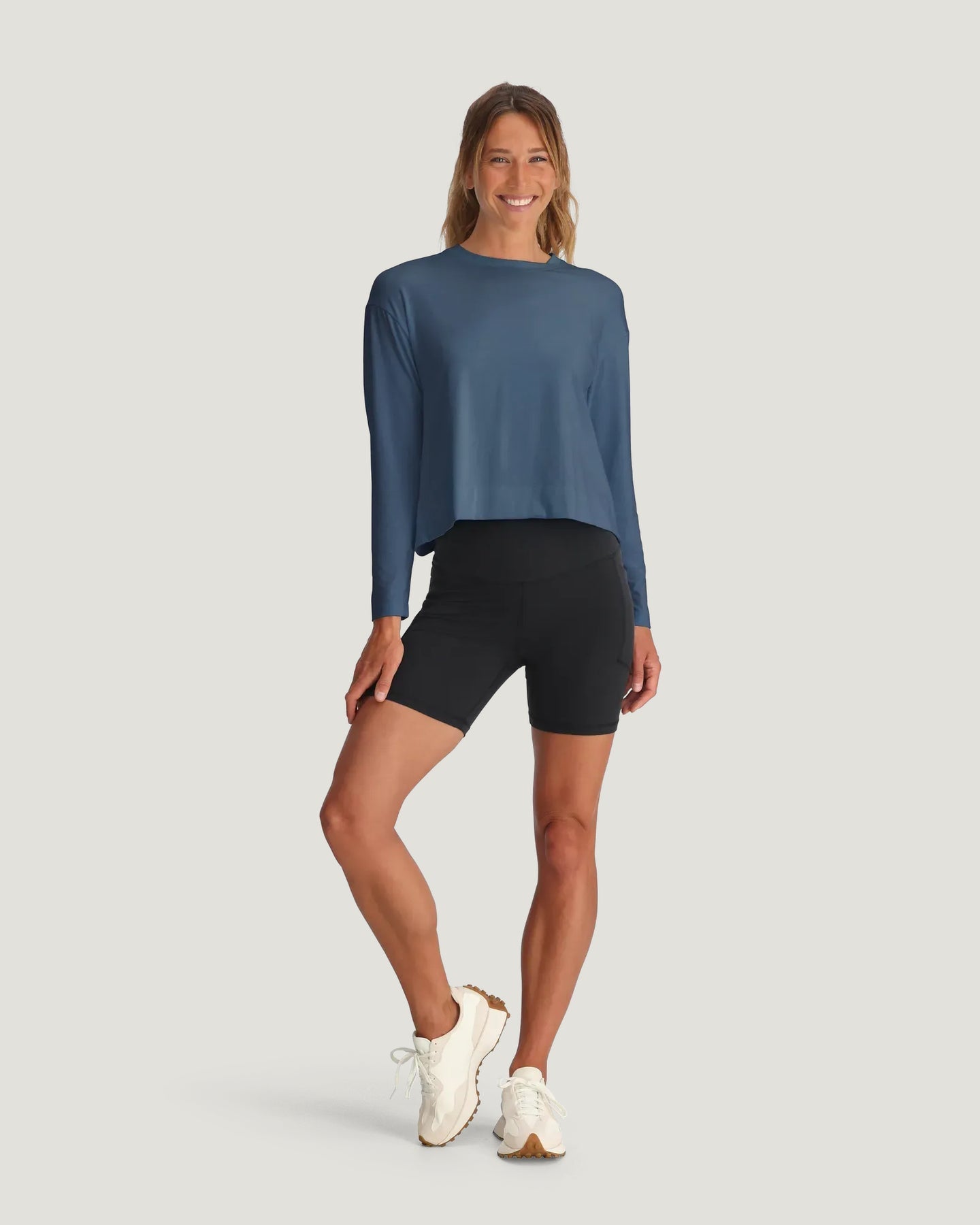 Free Fly Bamboo Shade Crossover Long Sleeve Pacific Blue S
