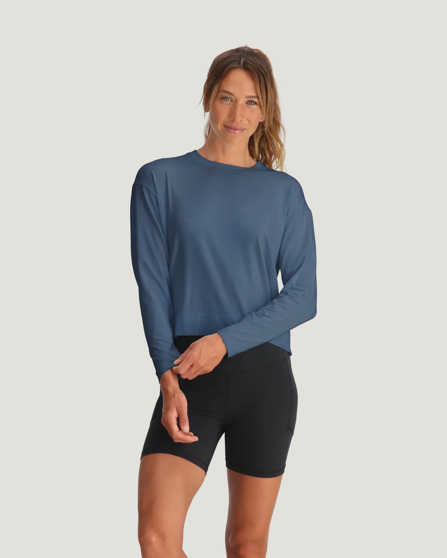 Free Fly Bamboo Shade Crossover Long Sleeve Pacific Blue L