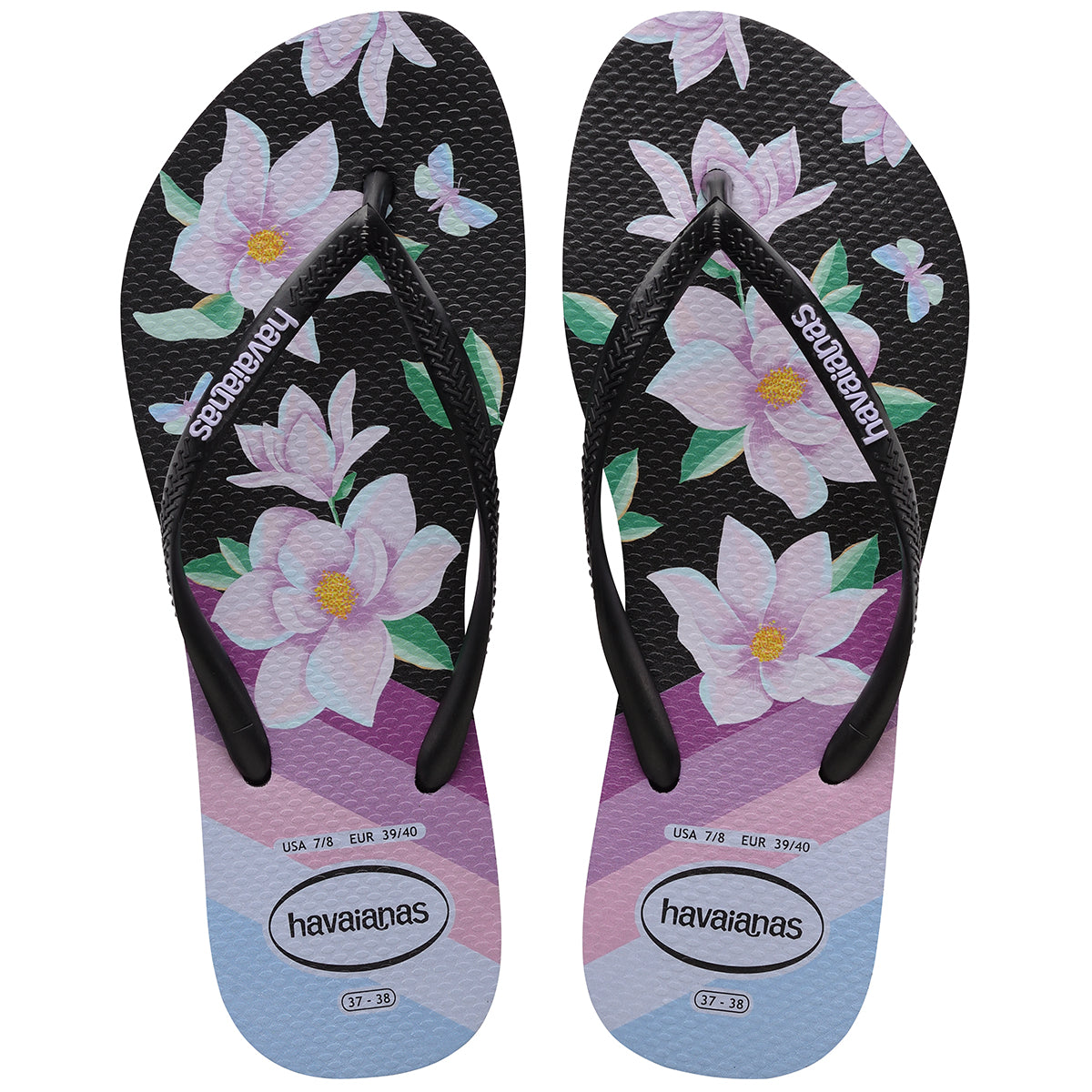 Havaianas Slim Floral Womens Sandal 7174-Black-Black-Lavender 9