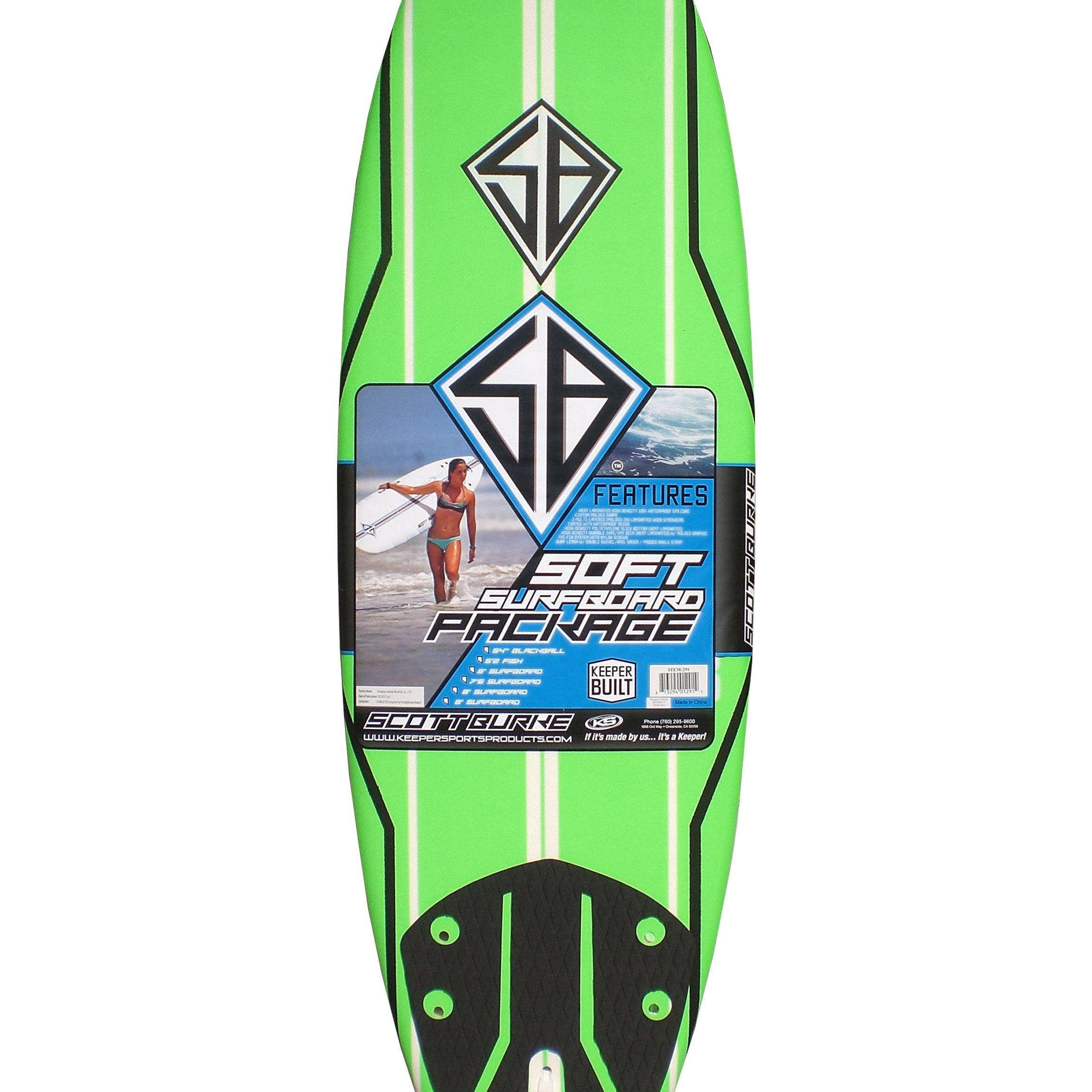 Scott Burke Soft Surfboard Neon Green 6ft0in