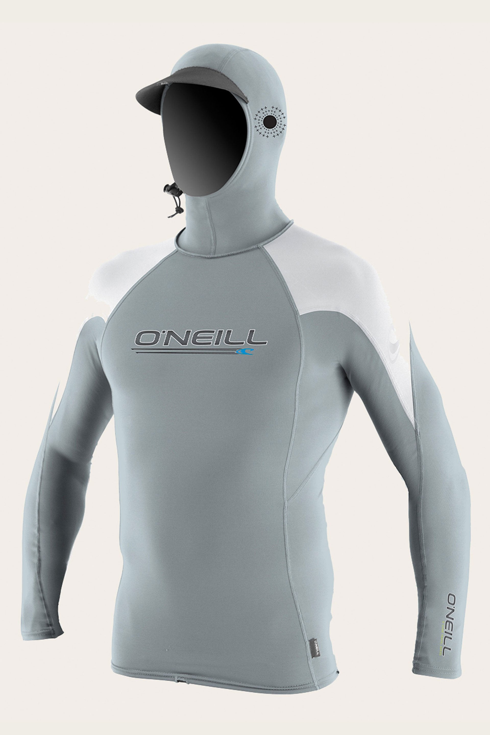 O Neill Premium Skins O Zone L/S Rashguard W/Hood DP1-Cool Grey-White-White XL