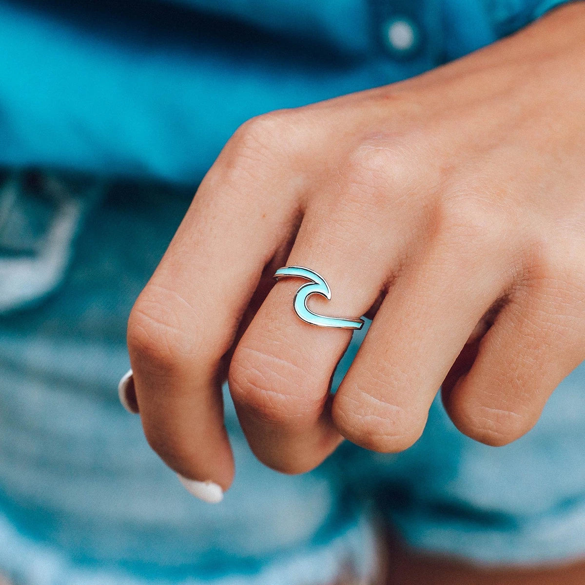Puravida Wave Enamel Ring  Silver 8