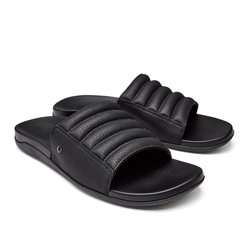 Olukai Maha Olu Slide Sandal 4040-Black-Black 10