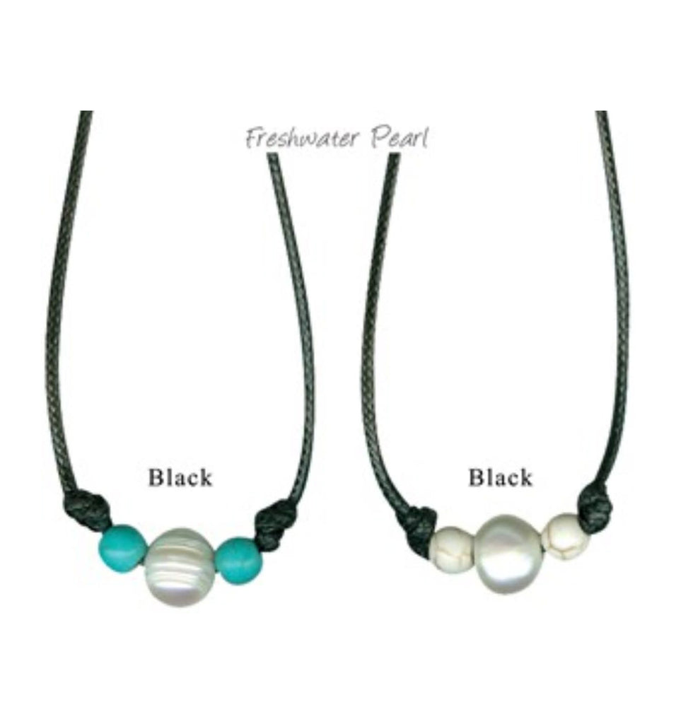 Cruz Freshwater Pearl & Howlite Bead Necklace Black