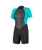 O Neill Reactor-2 2mm Back Zip SS Womens Springsuit Z94-Black-Lite Aqua 8