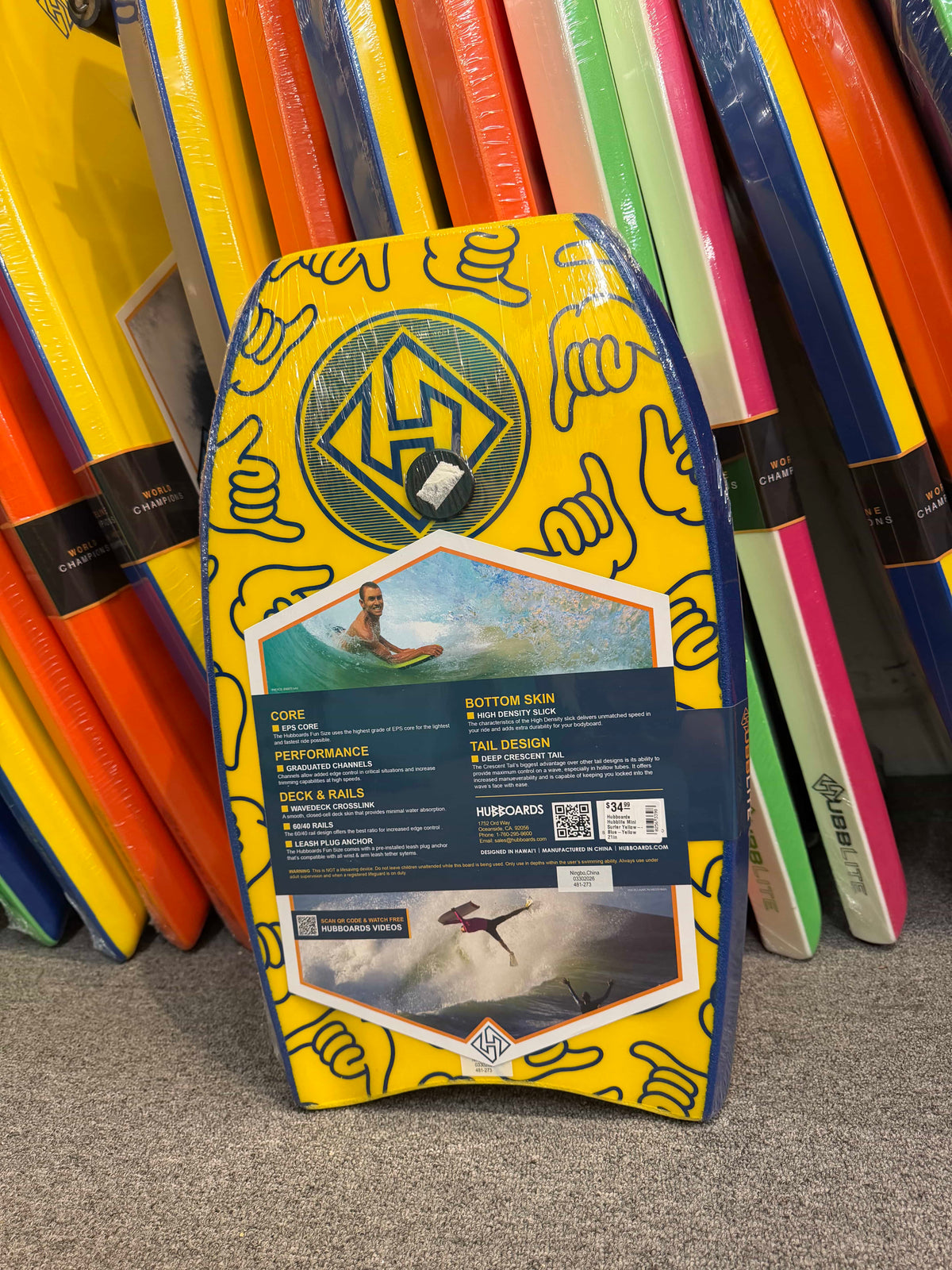 Hubboards Hubblite Mini Surfer Yellow-Blue-Yellow 21in
