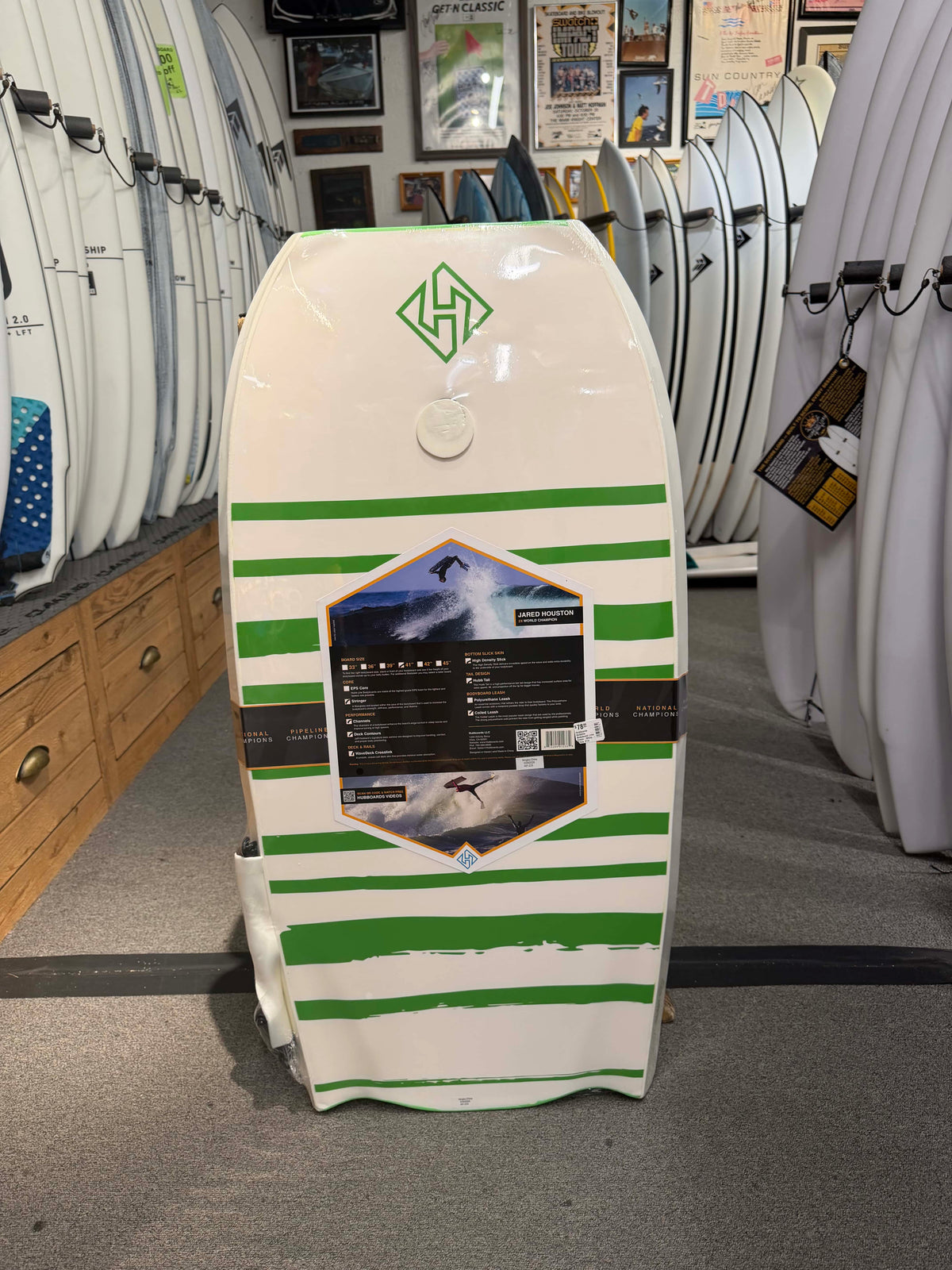 Hubboards Hubblite Bodyboard Lime Green-White-White 41in