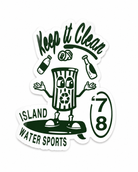 Island Water Sports Keep It Clean Sticker GRN/WHT 3"x4"
