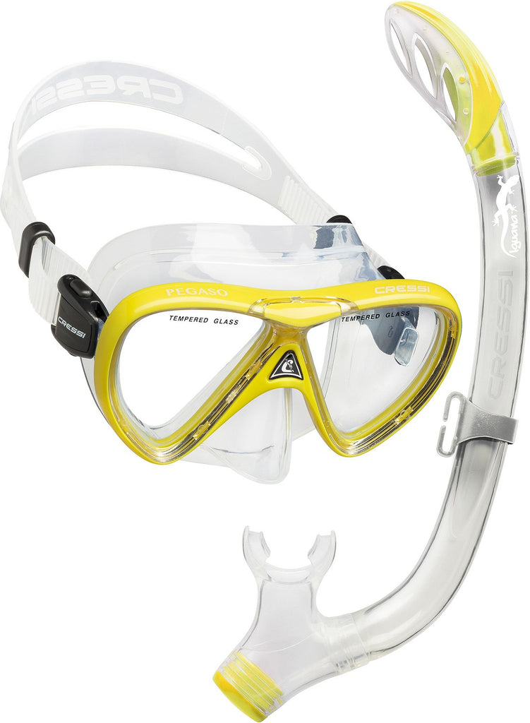 Cressi Pegaso & Iguana Snorkeling Combo Clear/Yellow-NEW