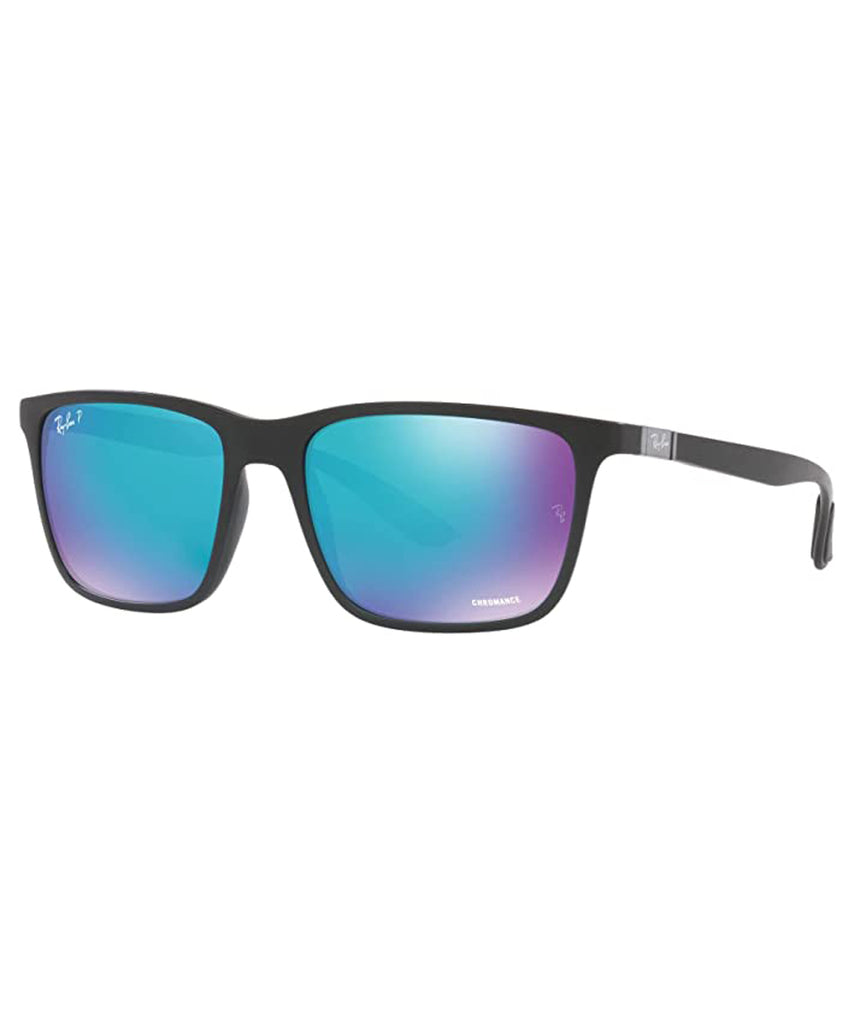 Ray Ban RB4385 Polarized Sunglasses MatteBlack GreenMirrorBlue