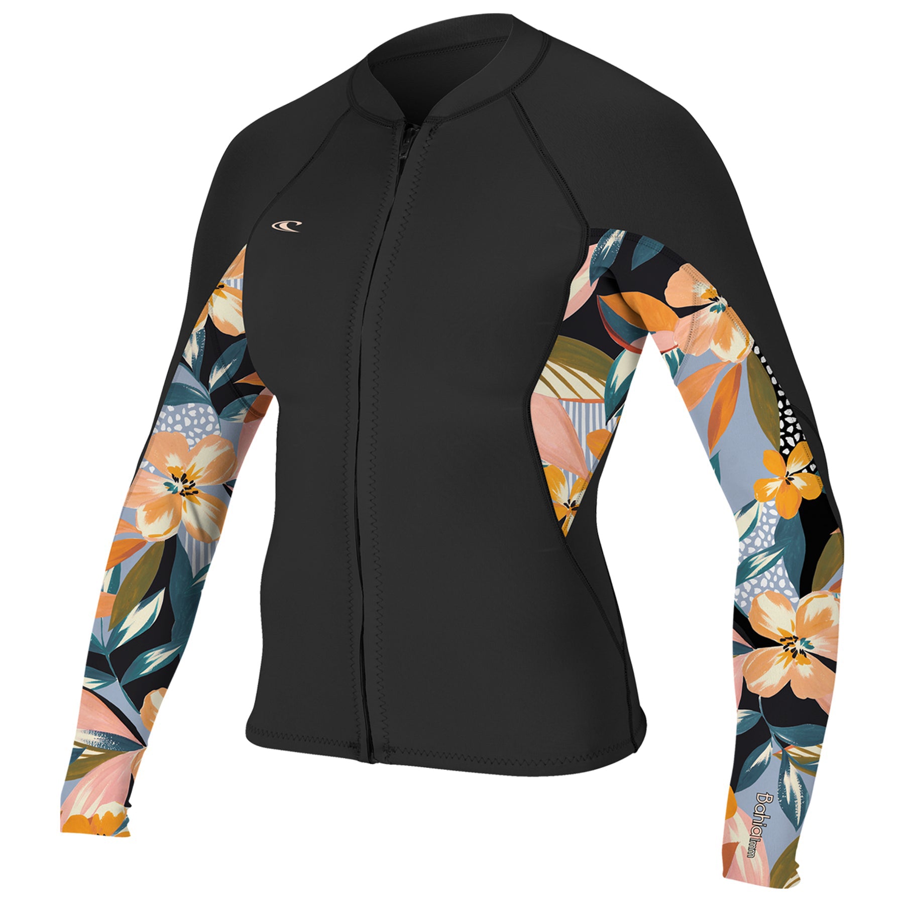 O Neill Bahia 1.5mm Womens Front Zip Wetsuit Jacket HW5-Black-Demiflor-Black 4